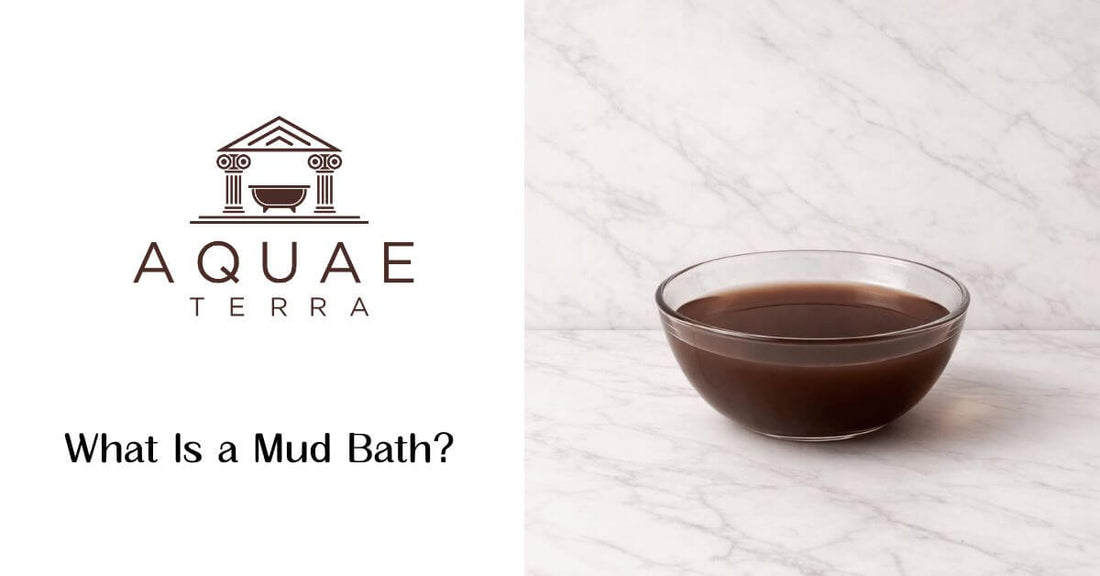 A warm mud bath in a glass bowl on a marble surface